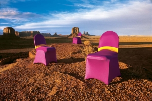 Spandex Neon Pink Chair Covers & Yellow Accent